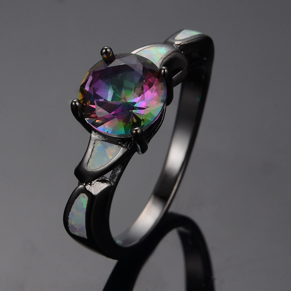Black Gold Colorful Opal Ring in 925 Sterling Silver | Gemstone Statement Ring | October Birthstone Gift for Her