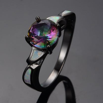 Black Gold Colorful Opal Ring in 925 Sterling Silver | Gemstone Statement Ring | October Birthstone Gift for Her