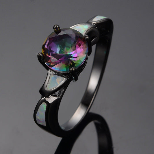 Black Gold Colorful Opal Ring in 925 Sterling Silver | Gemstone Statement Ring | October Birthstone Gift for Her
