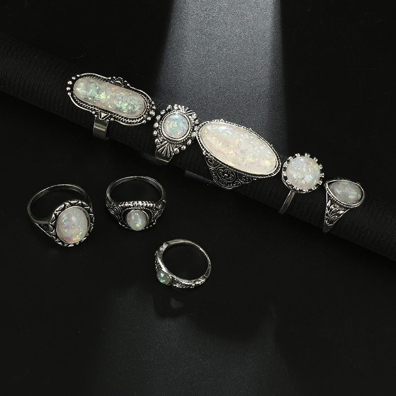 Large Oval Statement Opal Ring in Sterling Silver | Vintage Style October Birthstone Ring Gift for Her