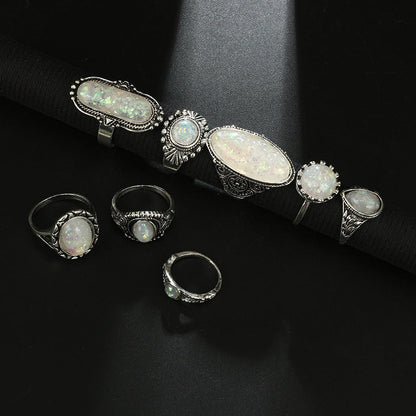 Large Oval Statement Opal Ring in Sterling Silver | Vintage Style October Birthstone Ring Gift for Her