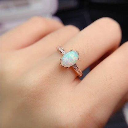 Natural Multi Fire Opal Ring in 925 Silver and Gold | Genuine Multicolor Opal Ring | October Birthstone Gift for Her