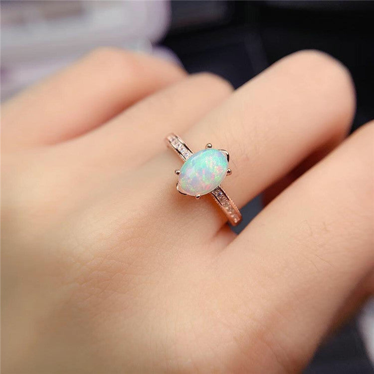 Natural Multi Fire Opal Ring in 925 Silver and Gold | Genuine Multicolor Opal Ring | October Birthstone Gift for Her