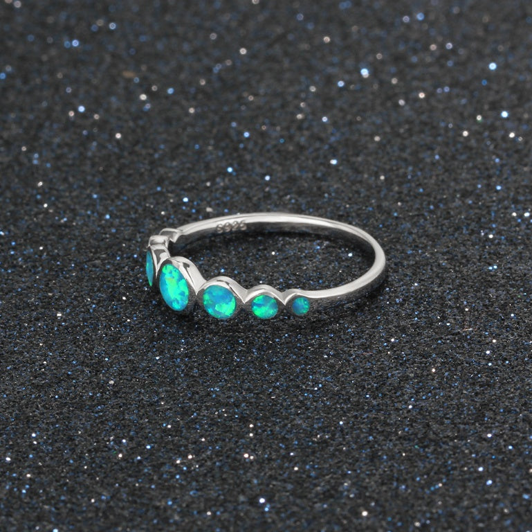 Sterling Silver Blue Opal Stacking Ring | Minimalist Blue Opal Stackable Ring | October Birthstone Gift for Her