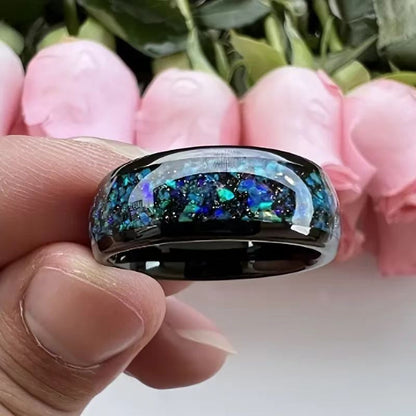 Starry Sky Opal Inlaid Ring | Celestial Night Sky Opal Ring | October Birthstone Gift for Her