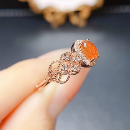 Natural Fire Opal Ring | Genuine Fire Opal Gemstone Ring | October Birthstone Gift for Her