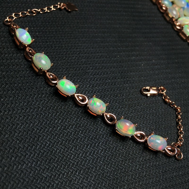 Silver Inlaid Natural Opal Bracelet