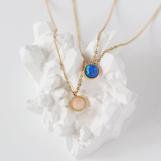 White-Blue Round Opal Necklace