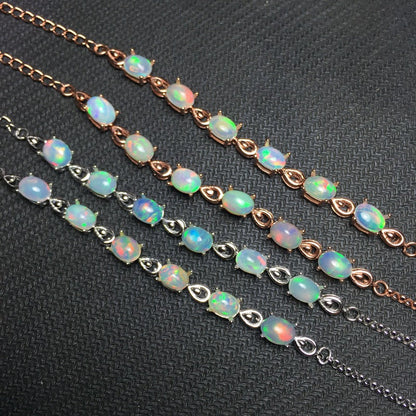 Silver Inlaid Natural Opal Bracelet