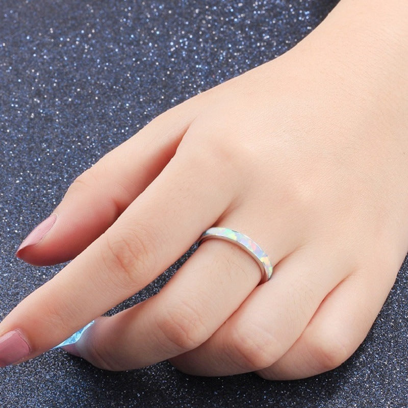Single Circle Opal Ring in Sterling Silver | Minimalist Round Opal Ring | October Birthstone Gift for Her