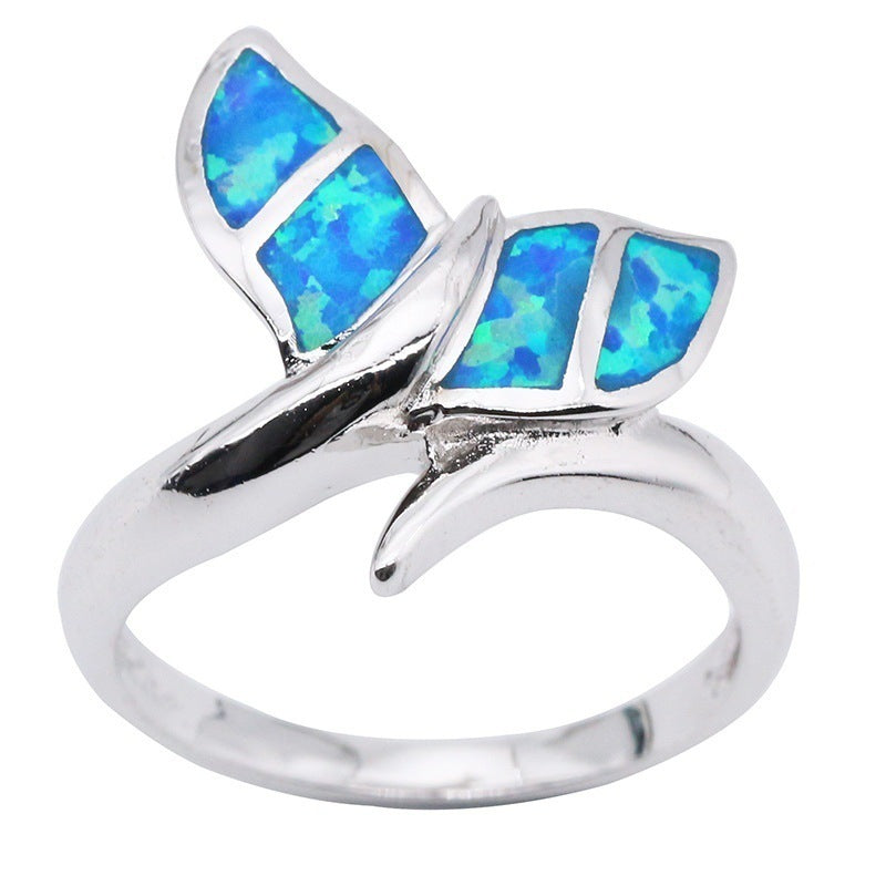 Mermaid Tail Opal Ring in Sterling Silver | Magical Ocean Opal Ring | October Birthstone Gift for Her