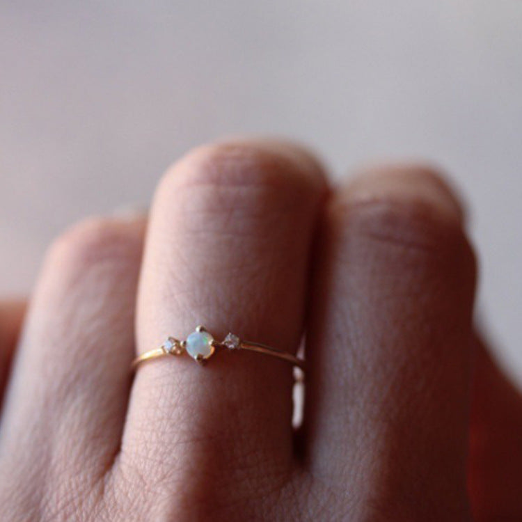 Minimal Opal Solitaire Ring in Sterling Silver | Dainty Opal Ring | October Birthstone Gift for Her