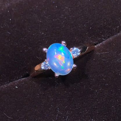 Floral Natural Opal Ring in 925 Sterling Silver | 6x8mm Opal Flower Design Ring | October Birthstone Gift for Her