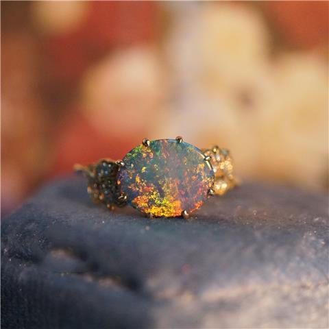 Oval Opal Adjustable Leaf Design Ring in 925 Sterling Silver | Nature Inspired Opal Ring Gift for Her