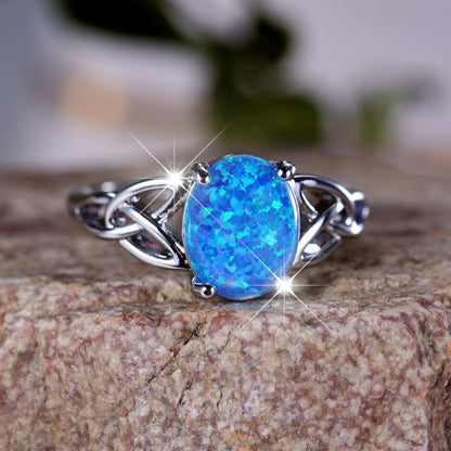 Platinum Blue Opal Gemstone Ring in Sterling Silver | Natural Opal Ring | October Birthstone Gift for Her