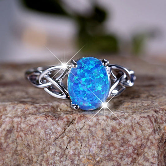 Platinum Blue Opal Gemstone Ring in Sterling Silver | Natural Opal Ring | October Birthstone Gift for Her