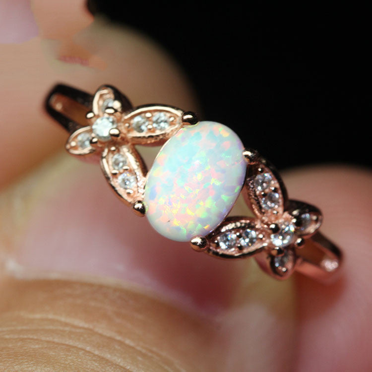 Rose Gold Multi Fire White Opal Ring | Vibrant White Opal Rose Gold Ring | October Birthstone Gift for Her