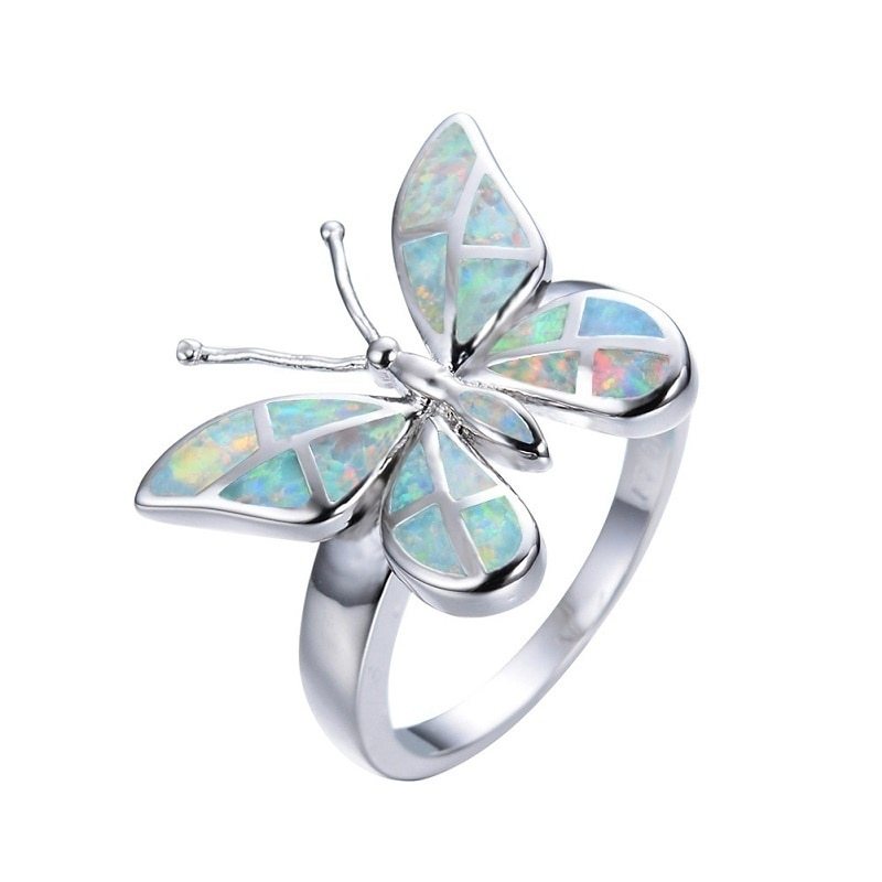 Blue Fire Opal Butterfly Ring in Sterling Silver | Nature Inspired Butterfly Opal Ring | October Birthstone Gift for Her