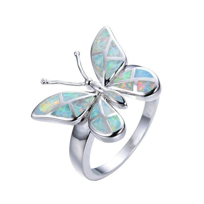 Blue Fire Opal Butterfly Ring in Sterling Silver | Nature Inspired Butterfly Opal Ring | October Birthstone Gift for Her