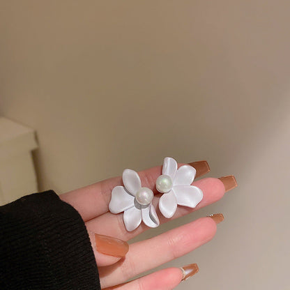 S925 Silver Needle Pearl Flower Stud Earrings