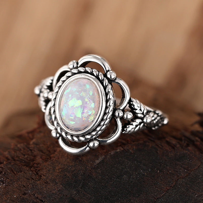 Retro Flower Opal Ring | Vintage Floral Opal Gemstone Ring | October Birthstone Gift for Her