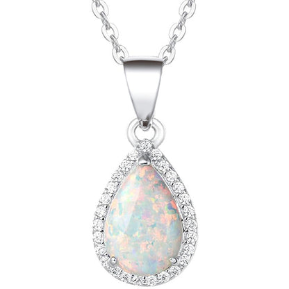 White Fire Opal Teardrop Necklace