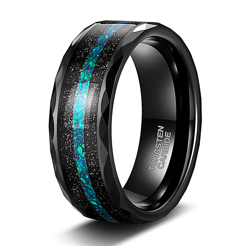 Galaxy Blue Inlay Tungsten Ring 8mm | Black Tungsten Wedding Band with Opal Style Inlay | Anniversary Gift for Him and Her