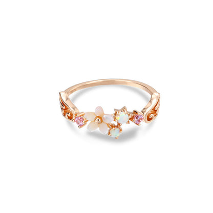 Shell Flower Opal Ring in Sterling Silver | Ocean Floral Opal Ring | October Birthstone Gift for Her