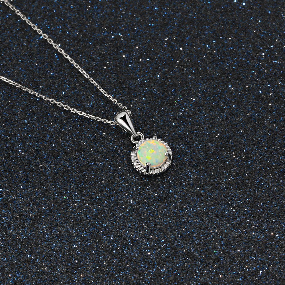Natural Opal Necklace 925 Sterling Silver Round Pendant | Minimalist Opal Jewelry Gift for Women