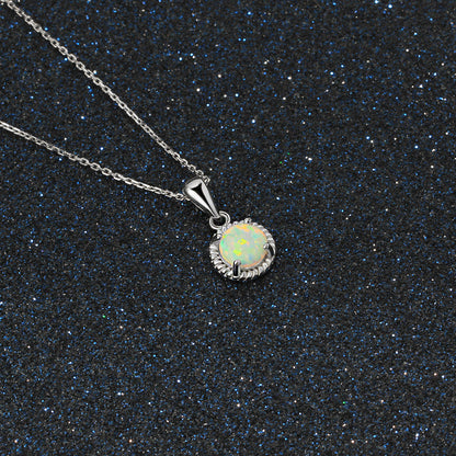 Natural Opal Necklace 925 Sterling Silver Round Pendant | Minimalist Opal Jewelry Gift for Women