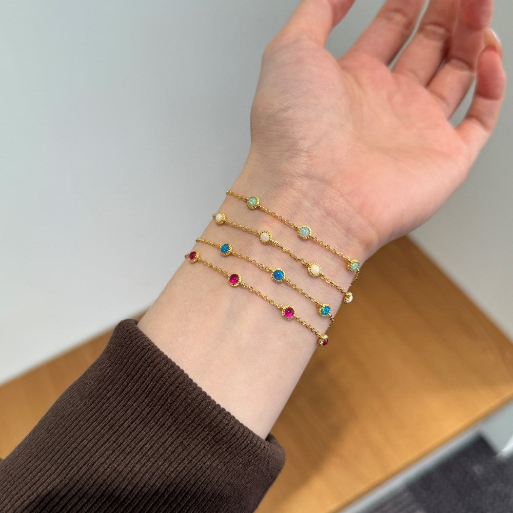 Dainty Opal Station Bracelet in 925 Sterling Silver & Gold plated