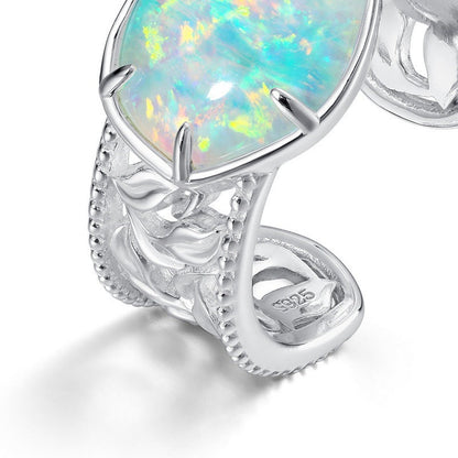 Opal Ring in S925 Sterling Silver | Classic Opal Gemstone Ring | October Birthstone Gift for Her