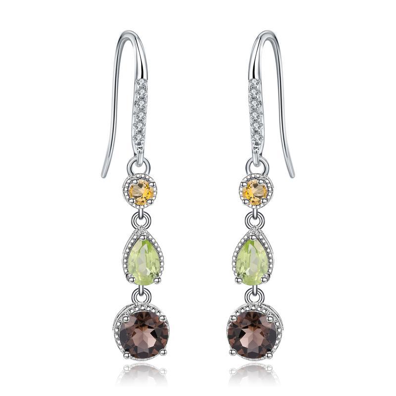 925 Sterling Silver Multi Gemstone Drop Earrings