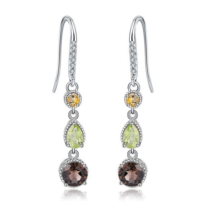 925 Sterling Silver Multi Gemstone Drop Earrings