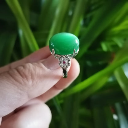 Opal and Emerald Ring in 925 Sterling Silver | Opal with Emerald Accent Ring | October Birthstone Gift for Her