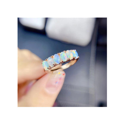 Natural Opal Ring in 925 Sterling Silver | Genuine Natural Opal Gemstone Ring | October Birthstone Gift for Her