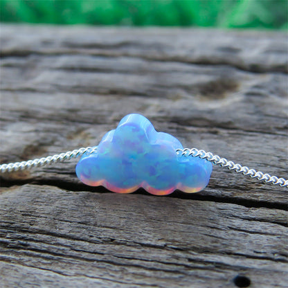 Blue & White Fire Opal Cloud Necklace