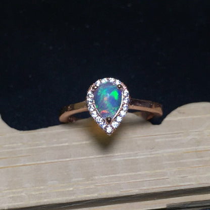 Natural Opal Inlaid Ring in 925 Sterling Silver | Genuine Opal Gemstone Ring | October Birthstone Gift for Her