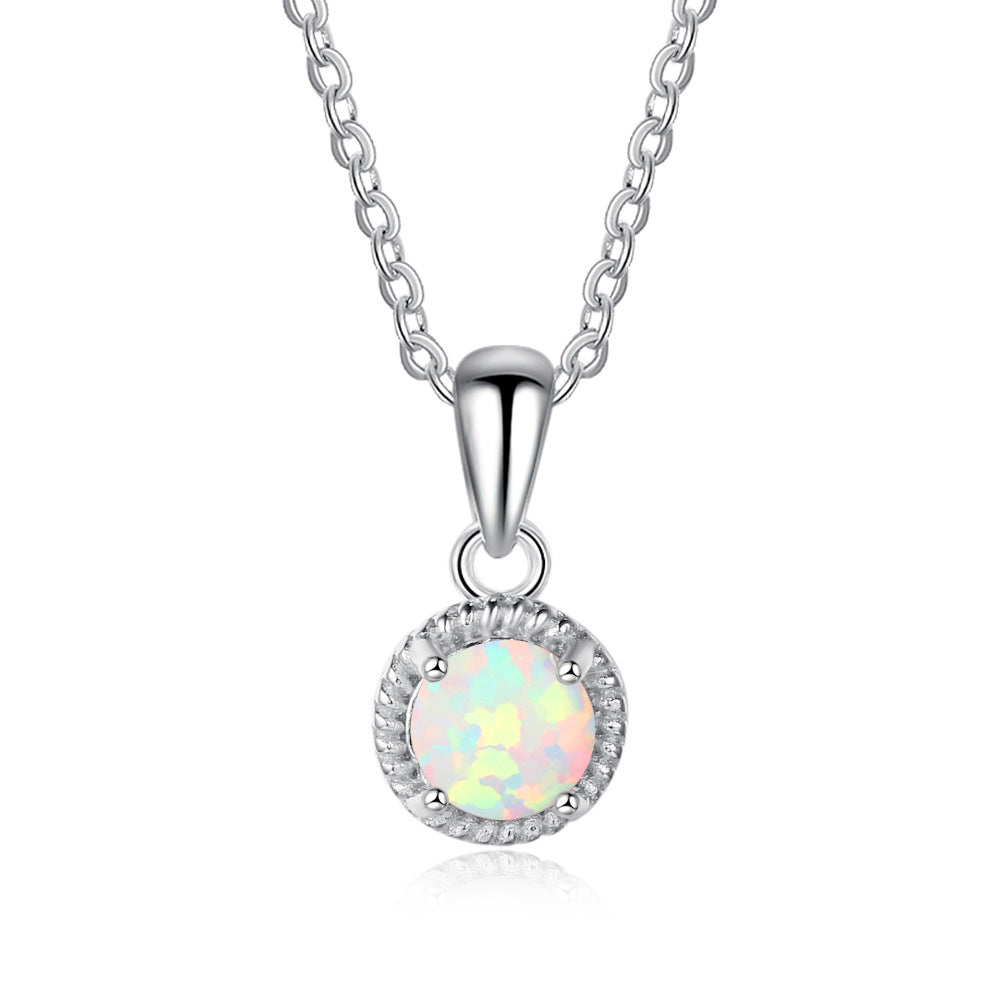 Natural Opal Necklace 925 Sterling Silver Round Pendant | Minimalist Opal Jewelry Gift for Women