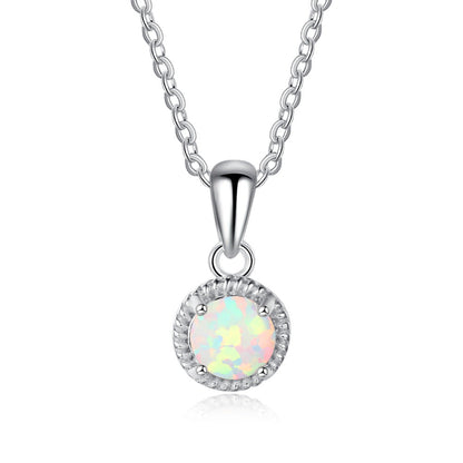 Natural Opal Necklace 925 Sterling Silver Round Pendant | Minimalist Opal Jewelry Gift for Women