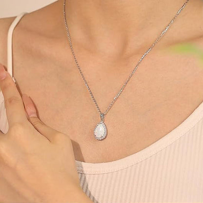 White Fire Opal Teardrop Necklace