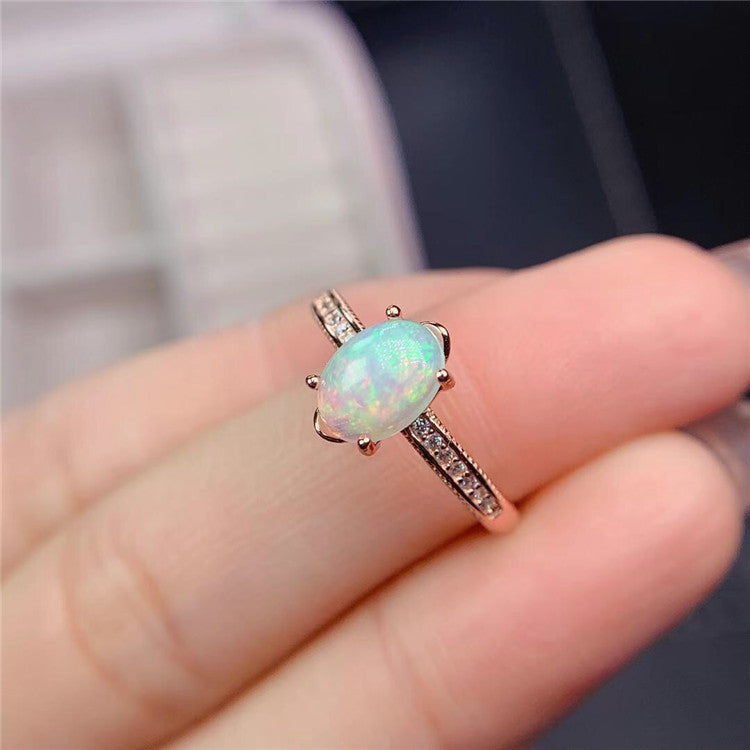 Natural Multi Fire Opal Ring in 925 Silver and Gold | Genuine Multicolor Opal Ring | October Birthstone Gift for Her