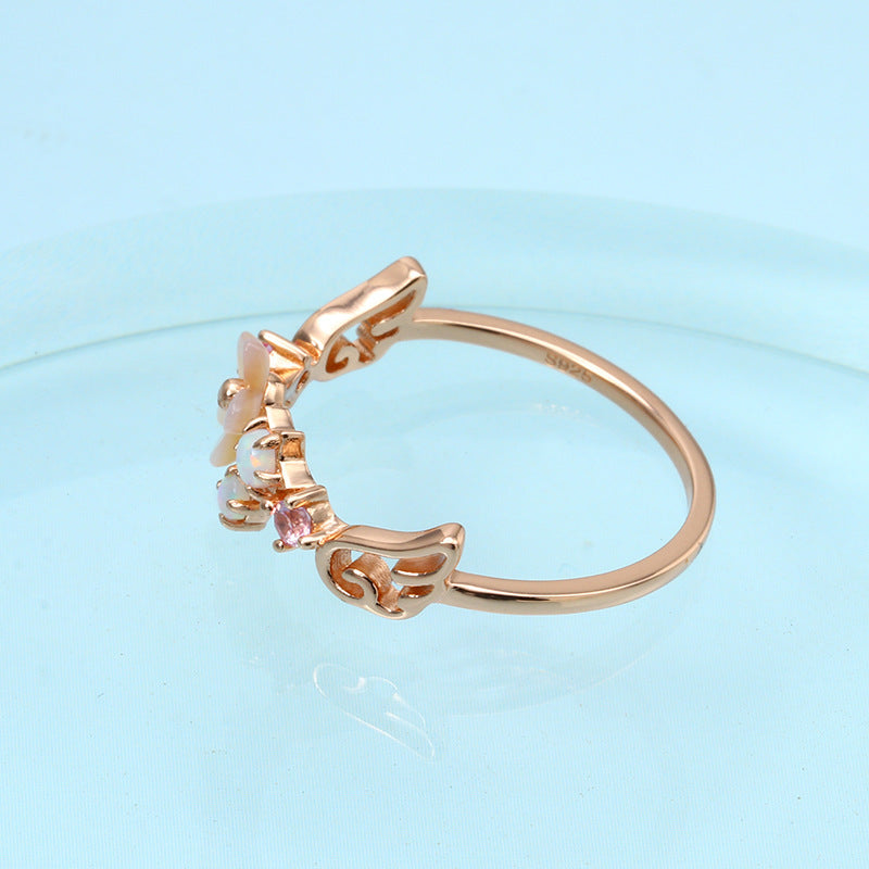 Shell Flower Opal Ring in Sterling Silver | Ocean Floral Opal Ring | October Birthstone Gift for Her