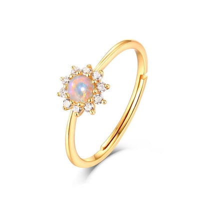 White Opal Sunflower Ring in 9K Gold | Floral Opal Gold Ring | October Birthstone Luxury Gift for Her