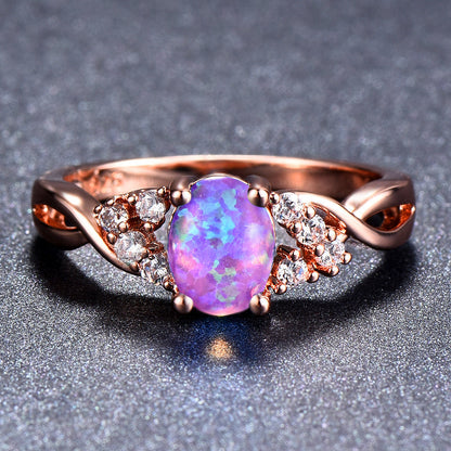Rose Gold Diamond Accent Opal Ring | Romantic Opal Engagement Ring | October Birthstone Gift for Her