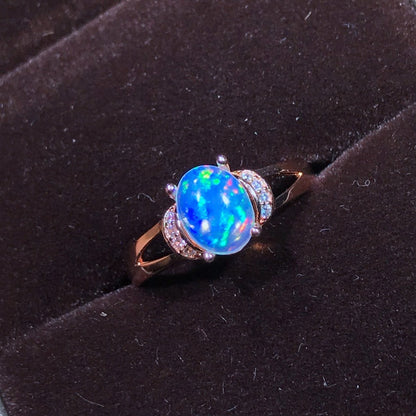 Floral Natural Opal Ring in 925 Sterling Silver | 6x8mm Opal Flower Design Ring | October Birthstone Gift for Her