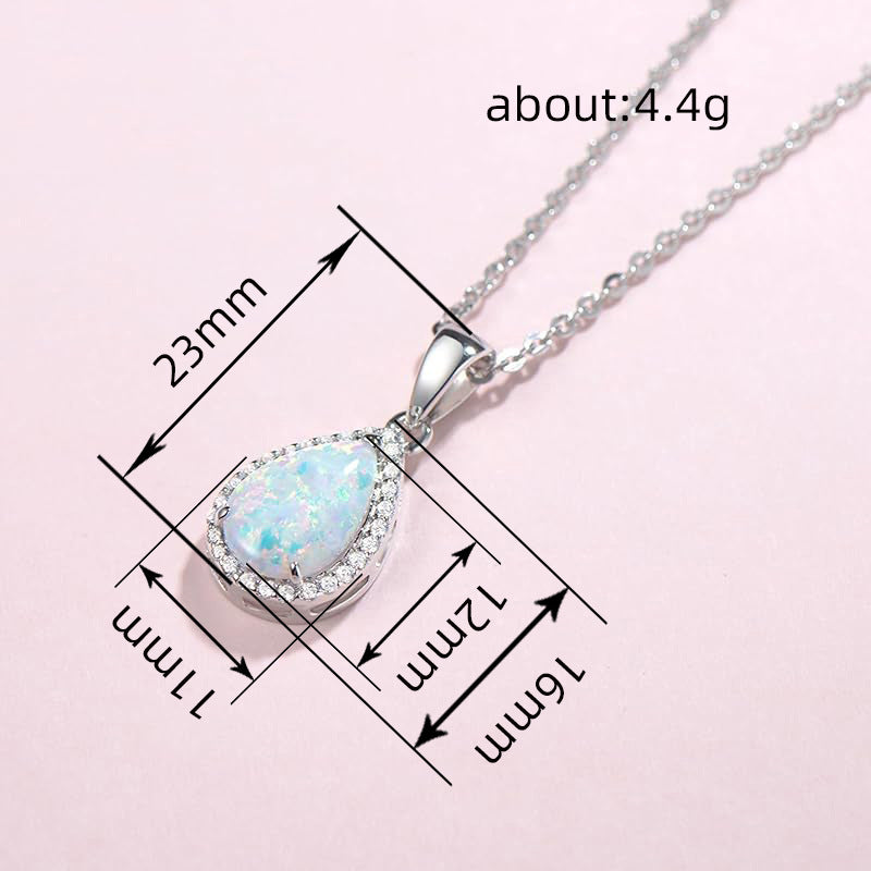 White Fire Opal Teardrop Necklace