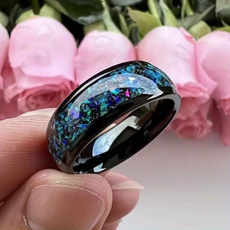 Starry Sky Opal Inlaid Ring | Celestial Night Sky Opal Ring | October Birthstone Gift for Her