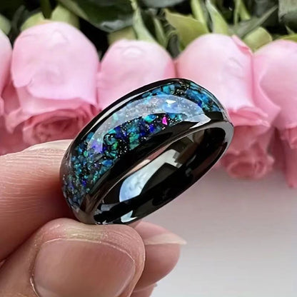 Starry Sky Opal Inlaid Ring | Celestial Night Sky Opal Ring | October Birthstone Gift for Her