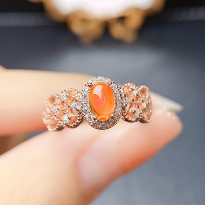 Natural Fire Opal Ring | Genuine Fire Opal Gemstone Ring | October Birthstone Gift for Her